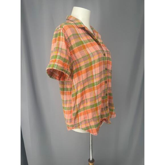 Toad&Co Camp Cove Shirt Womens Large Pink Green Plaid Organic Cotton - Picture 2 of 14
